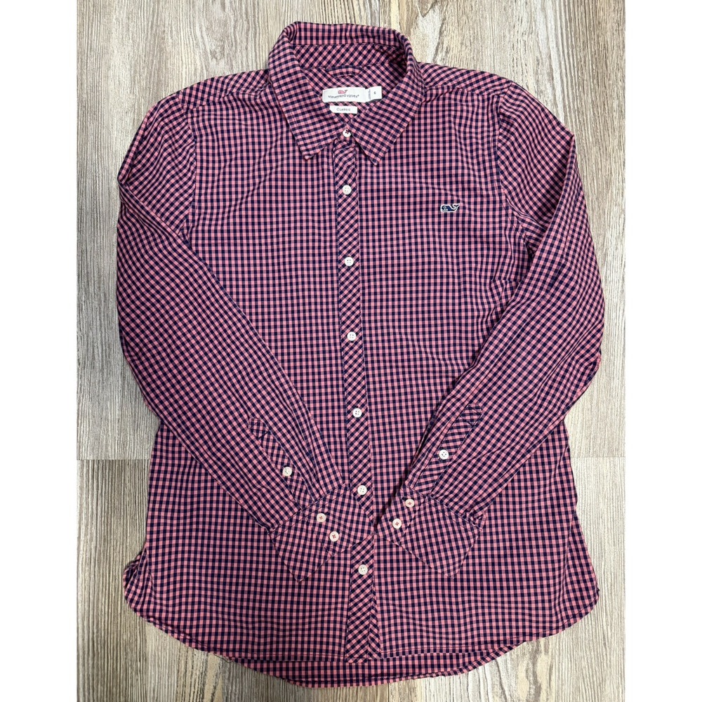 VIneyard Vines Alicetown Pink/Navy Gingham Chilmark Classic Fit Shirt Women's 6